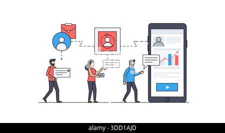 A modern, clean line art vector illustration depicting a business or marketing concept. Stock Vector
