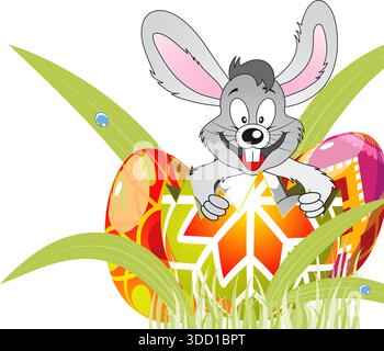 Easter Frame with Ornament Eggs, Rabbit and grass, element for design, vector illustration Stock Vector