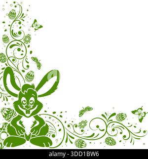 Easter Frame with ornament eggs, rabbit, and floral pattern, vector illustration Stock Vector