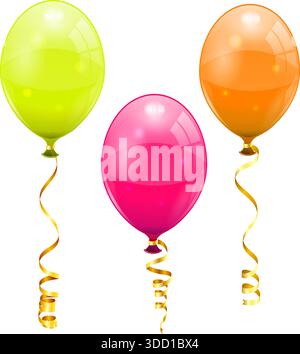 Holiday Background with Balloons, Streamer and Confetti on transparent background, isolated vector illustration Stock Vector