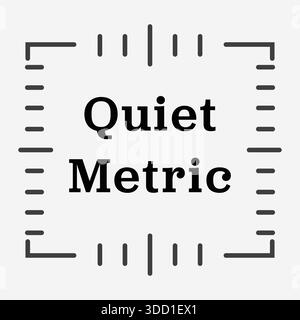 A clean geometric border with dotted accents frames strong serif text that reads Quiet Metric on a pale field. Stock Vector