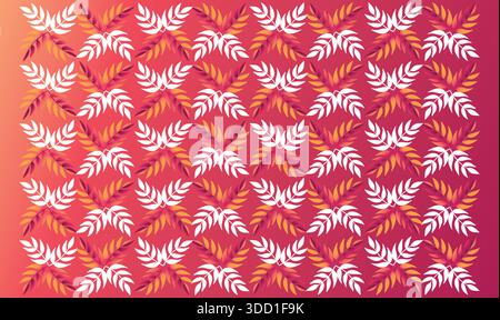 red and white leaf art on abstract red background Stock Vector