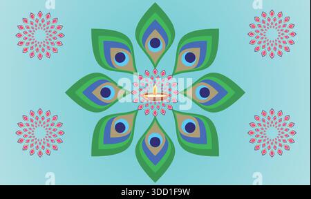 festive artwork of peacock feather on abstract background Stock Vector