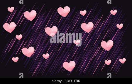 pink heart with rain on dark background Stock Vector