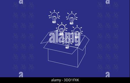 several bulb coming out from the big box on dark background Stock Vector