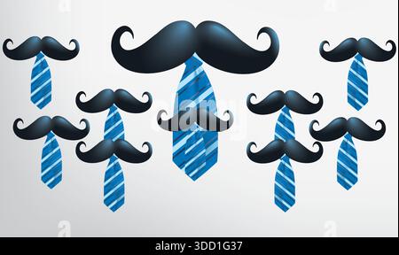 small and big tie and moustache on abstract background Stock Vector