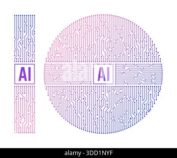 gradient round artificial intelligence background. electronic circuit AI background. technological artificial intelligence Stock Photo