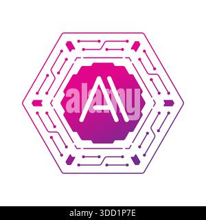 hexagon electronic circuit and AI concept. AI logo. AI logo in hexagon. artificial intelligence interface for technology Stock Photo