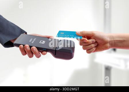 Mobile POS screen displaying payment approval interface with checkmark, focused on fintech app design, user experience, and digital transaction workfl Stock Photo