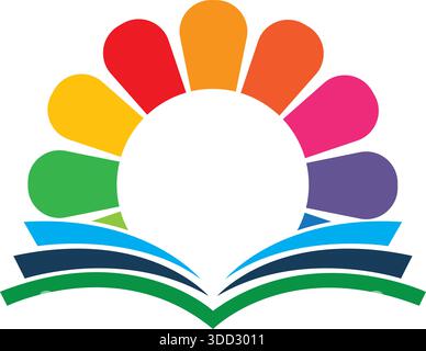Book Sun Education Rainbow color Logo Vector Learning Template Design Stock Vector