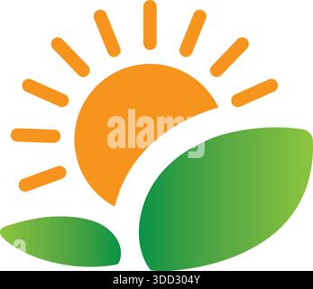 Sun Leaf Agriculture Logo Template Green Nature Vector Design Stock Vector