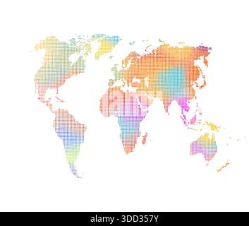 world colored map made of dots on a white background. Hand drawn. Not AI, vector illustration. Stock Vector