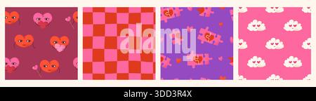 Grainy Seamless Pattern Set for Valentines Day. Stock Vector