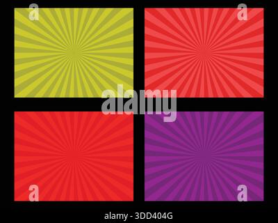 Set of abstract sunburst radial rays colorful vector backgrounds Stock Vector