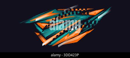 Abstract Sport Background with Teal and Orange Motion Shapes in Speed Concept on Dark Background. for Sport, Race or Fight Event Background Stock Vector