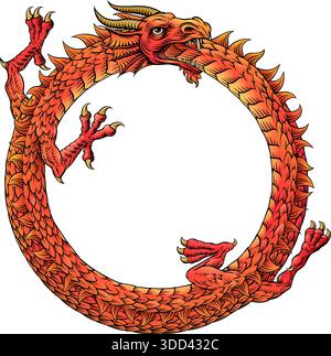 Ouroboros Circle Dragon Eating Circular Tail Stock Vector
