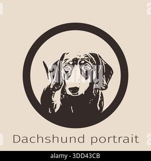 Badge with a Dachshund portrait on a beige background, vector illustration Stock Vector