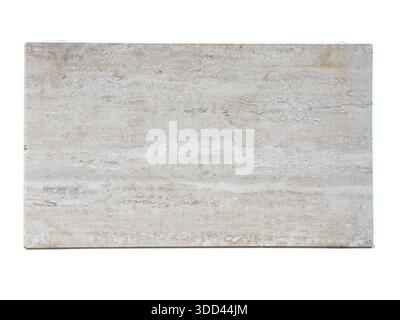 Rectangular travertine stone tile displaying natural texture and warm beige tones, placed on a transparent background Stock Photo