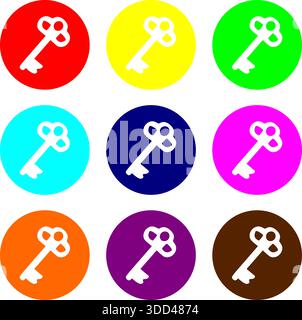 Colorful Skeleton Key Icon Set - Vibrant Circular Security and Access Symbols Stock Vector