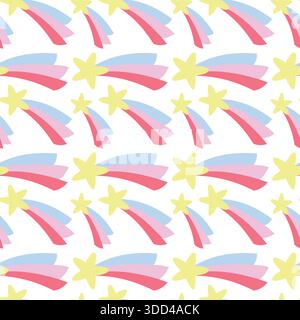 Cute Seamless Shooting Star Pattern Hand Drawn Illustration Stock Vector