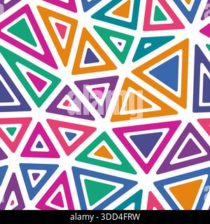 Abstract background with mosaic triangle shapes. Rounded solid shapes in frames. Large triangle size. Multicolored style. Repeatable pattern. Stock Vector