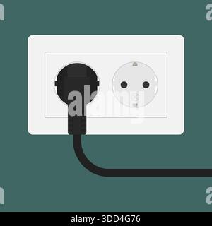 Double electric wall socket with black power plug Stock Vector