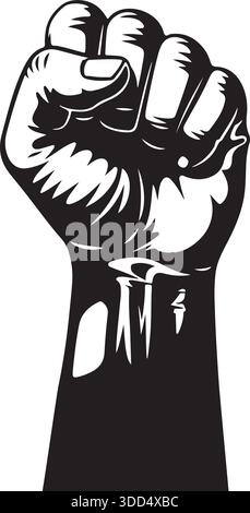 Vector monochrome illustration of clenched fist held high in protest ...