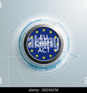 Abstract network background with a button with EU Flag and with the text EU Chips ACT. Eps 10 vector file. Stock Photo
