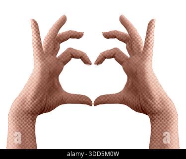Halftone hands making heart. Realistic hands showing heart isolated on white background. Heart shape gesture. Vector illustration Stock Vector
