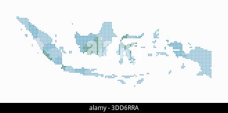 Indonesia dotted map. Digital style map of the country on white background. Indonesia shape with circle dots. Colored dots style. Small size circles. Stock Vector