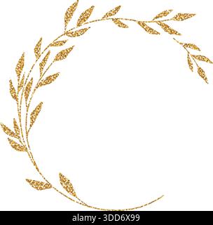 Gold glitter leaf frame. Sparkling. Stock Vector