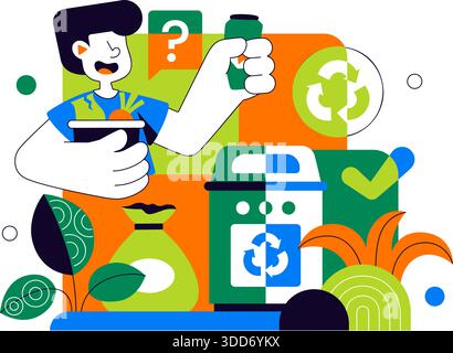 Waste Sorting and Recycling Concept Vector Illustration Showing Sustainable Environmental Management And Eco Friendly Practices in a Background Stock Vector