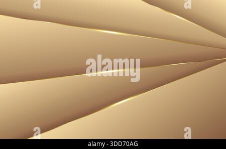 Rose gold abstract curved layers with golden border luxury background gold elements paper concept design Stock Vector