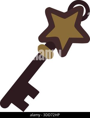 A decorative key with a star shaped head and simple tooth pattern. Stock Vector