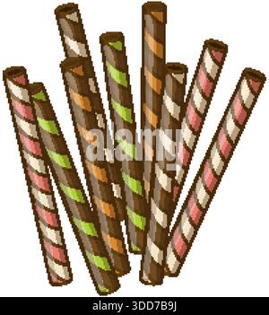 Various flavored crispy wafer sticks stand together in a clean vector art style Stock Vector