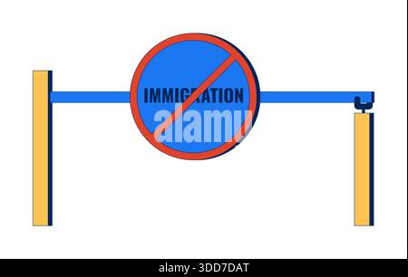 Immigration ban symbol with barrier gate 2D cartoon object Stock Vector