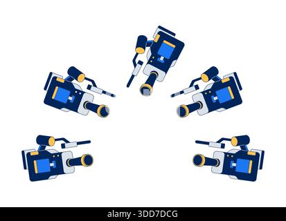 Surveillance video cameras pointing inward 2D cartoon object Stock Vector