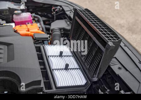 Car engine air filter replacement Stock Photo
