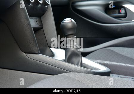Manual shift lever in the passenger car. Manual gear shift. Stock Photo
