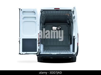 Delivery van with open rear and side doors. Stock Photo