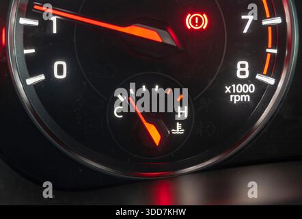 Digital Instrument for displaying car engine temperature Stock Photo