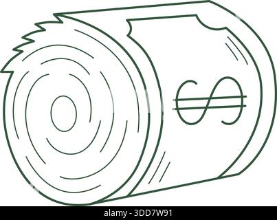 Twisted dollars doodle sketch illustration. Cash outline icon. Vector graphics Stock Vector