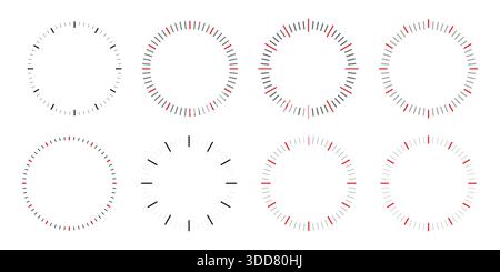 Clock dial watch face vector set. Black clock icon collection with analog faces and clockwise arrows Vector illustration Stock Vector