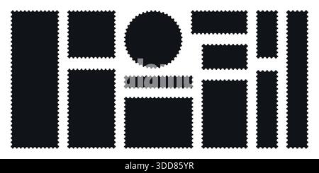 Minimalist Black postage stamp frame set with zigzag edge or Different set of rectangle and square postage frames vector illustration Stock Vector