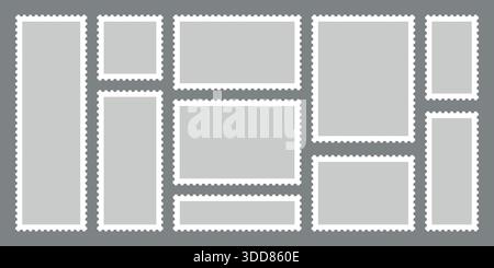 Minimalist postage stamp frame set with zigzag edge or Different set of rectangle and square postage frames vector illustration Stock Vector
