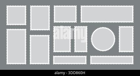 Minimalist postage stamp frame set with zigzag edge or Different set of rectangle and square postage frames vector illustration Stock Vector
