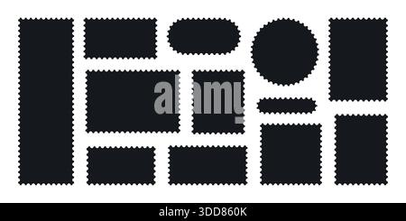 Minimalist Black postage stamp frame set with zigzag edge or Different set of rectangle and square postage frames vector illustration Stock Vector