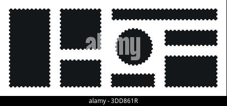 Minimalist Black postage stamp frame set with zigzag edge or Different set of rectangle and square postage frames vector illustration Stock Vector