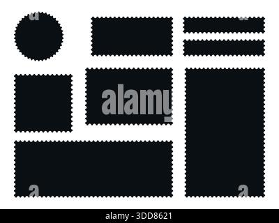 Minimalist Black postage stamp frame set with zigzag edge or Different set of rectangle and square postage frames vector illustration Stock Vector