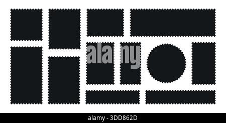 Minimalist Black postage stamp frame set with zigzag edge or Different set of rectangle and square postage frames vector illustration Stock Vector